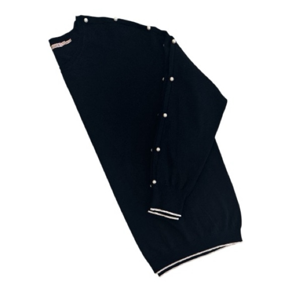 ESQUALO | Gorgeous Pearl Trim Black Crew Neck Sweater | Size XL
